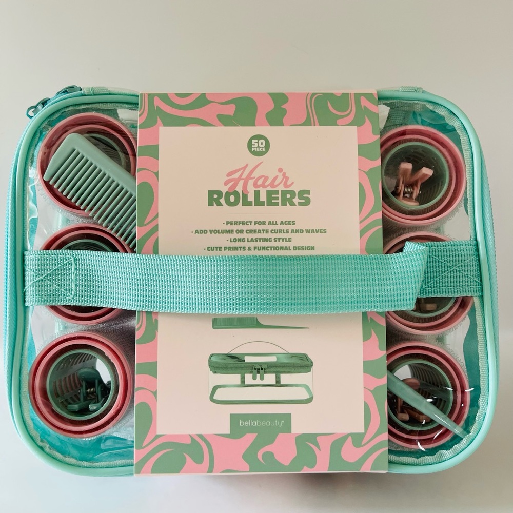 Bella Beauty Teal & Pink Hair Roller 50 Piece Set, NEW